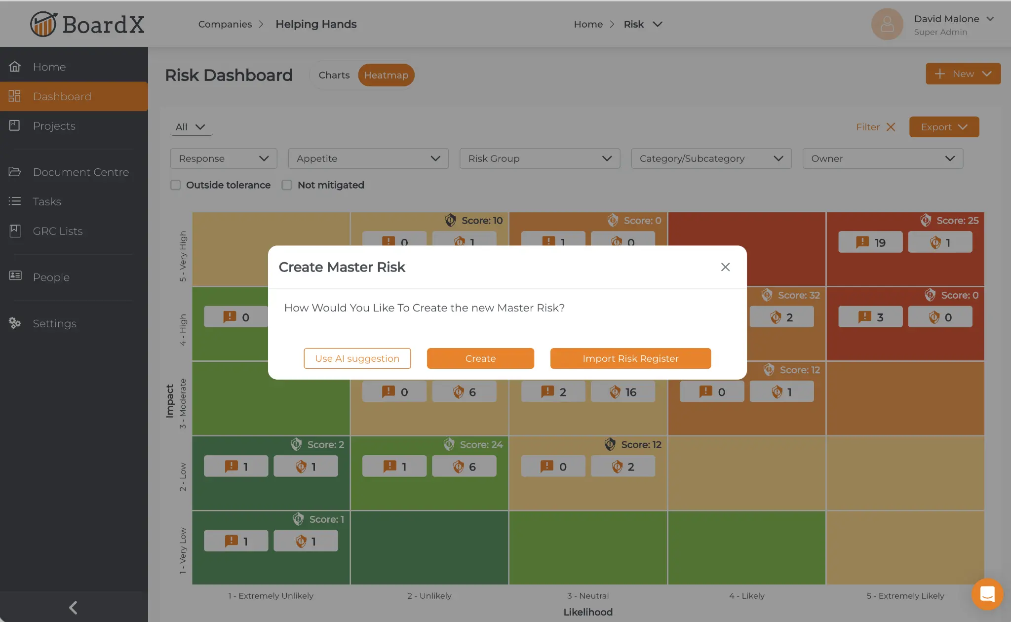 Create Risk Register Interface