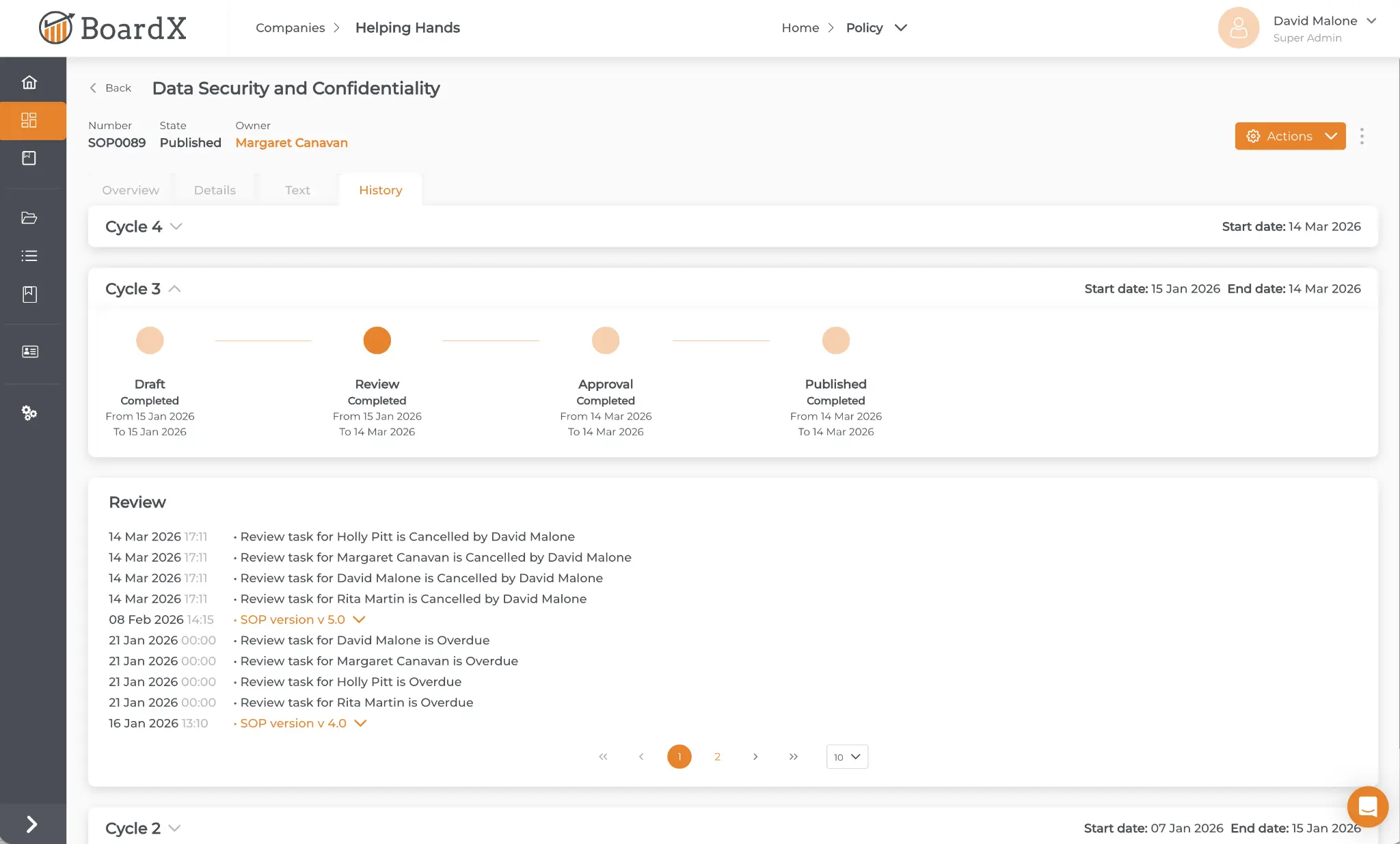 Policy Lifecycle History View